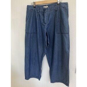 Max Studio Women’s Sz 10 Blue Cotton Chambray Relaxed Baggy Pants Boho Casual